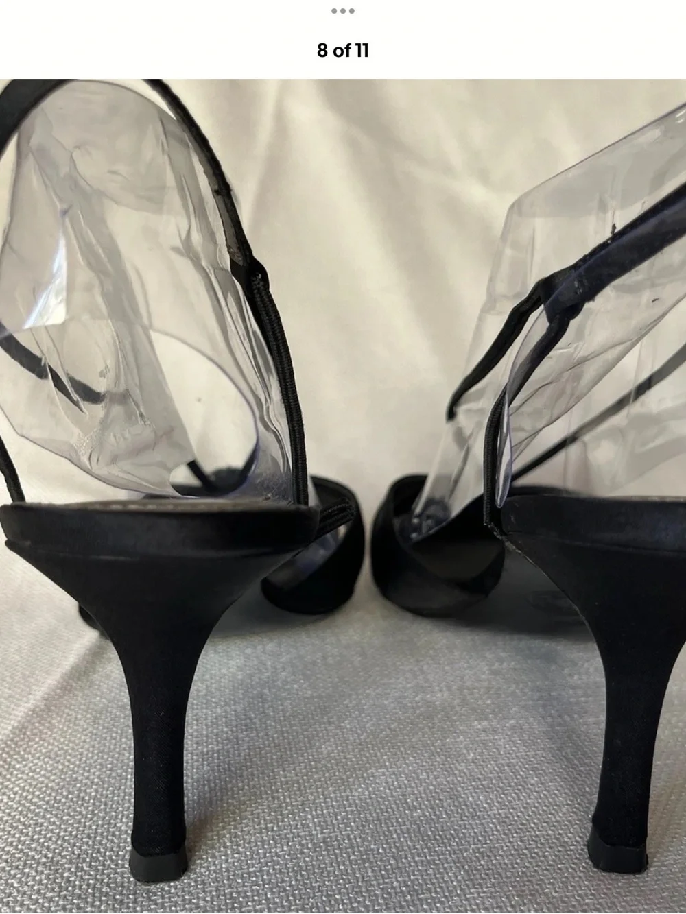 Black Satin Pointed Slingback Heels with Decorative Brooch
